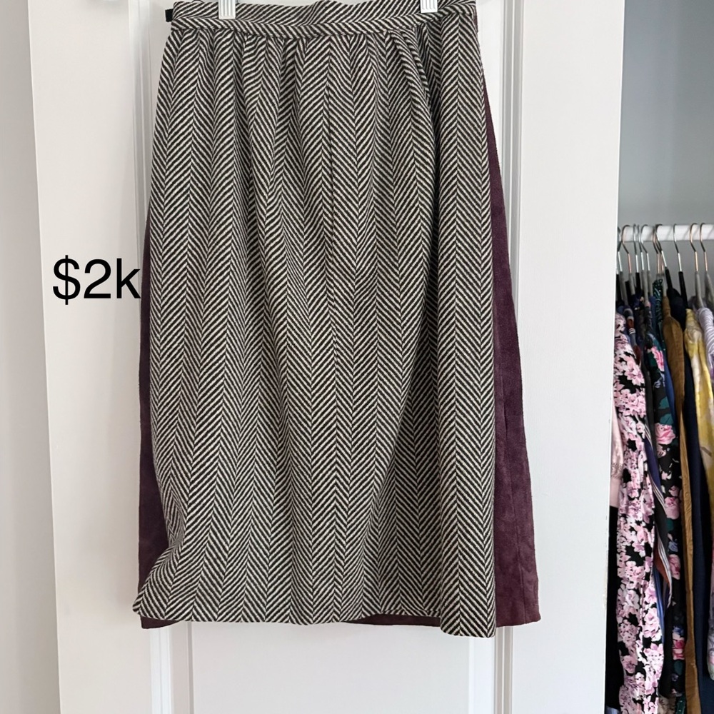 Valentino Black and White Chevron Midi Skirt